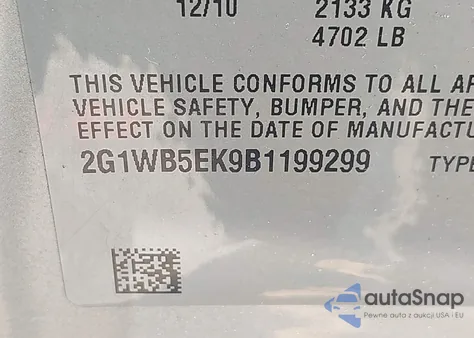 2011 Chevrolet Impala Lt из США, поврежденный, VIN 2G1WB5EK9B1199299